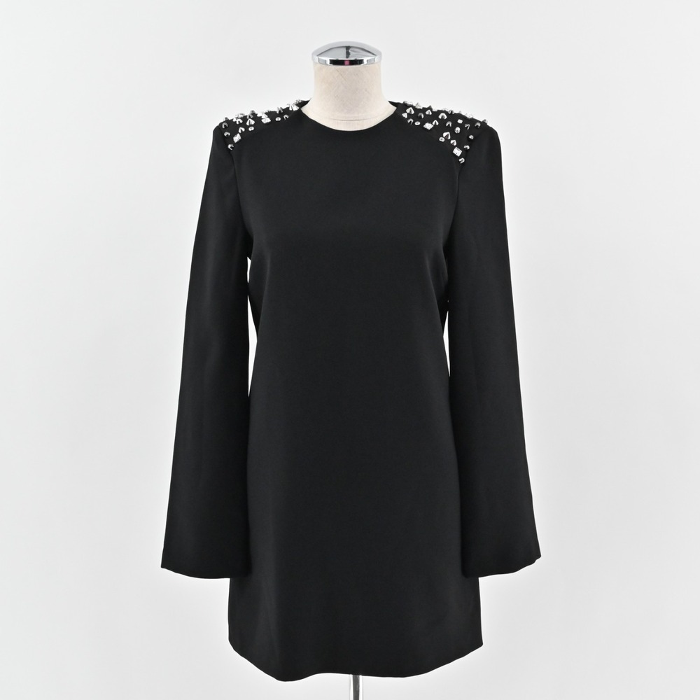 ZARA Studded Dress Size M Black Long Sleeve Shoulder Detail‎ Mini Elevated Chic